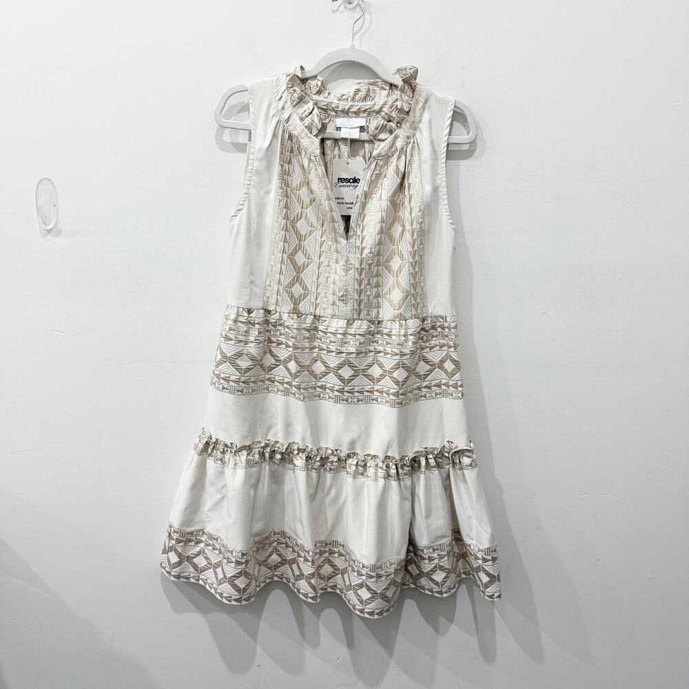 LACE The Label Metallic Geometric-Print Mini Dress Cream / Rose Gold Women's S